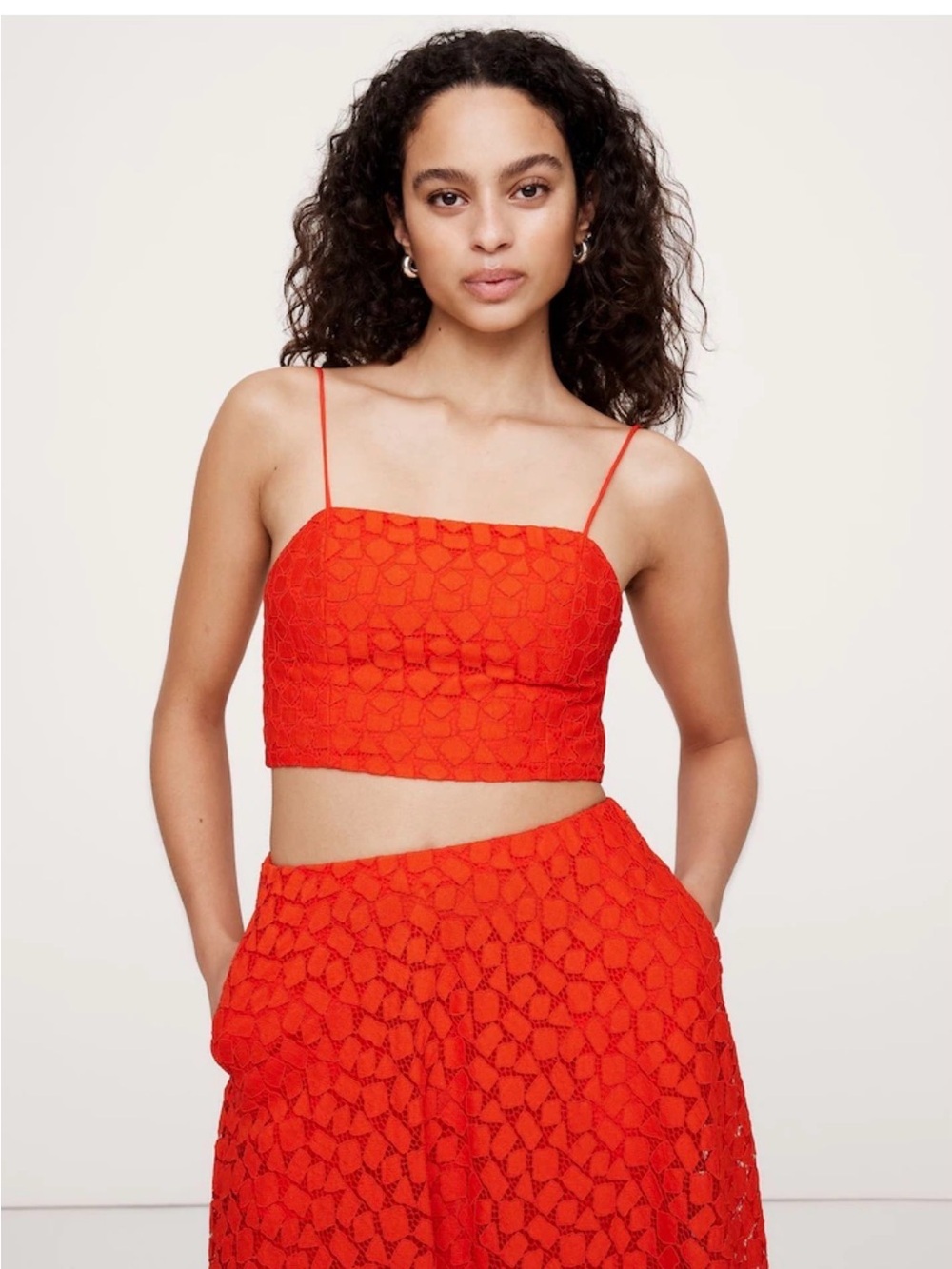 NWT Banana Republic Strappy Geo Lace Cropped Orange Top Sz 14/ T